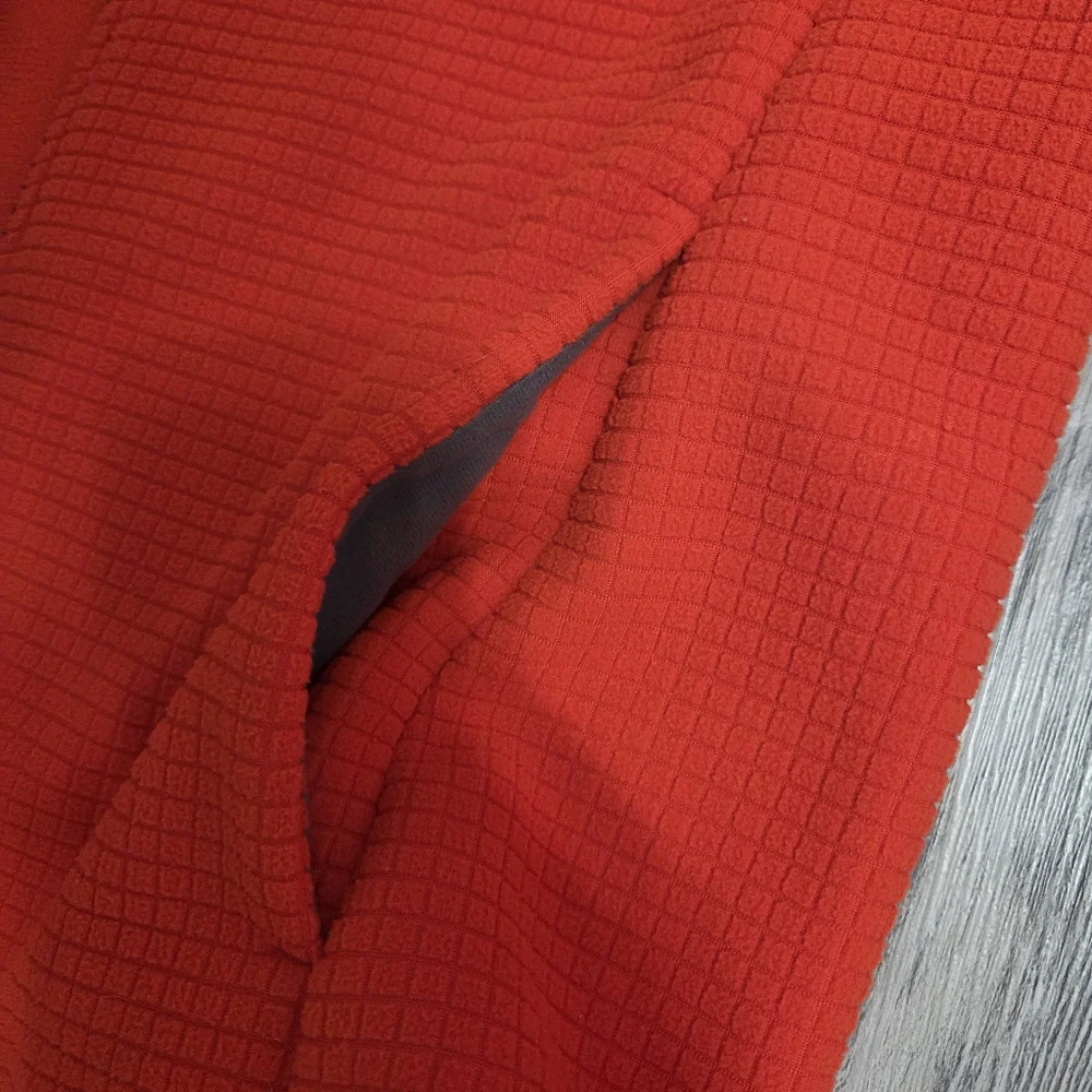 Lands End Jacket Womens L Orange Blue Trim Grid Fleece Full Zip Pockets - Picture 5 of 8